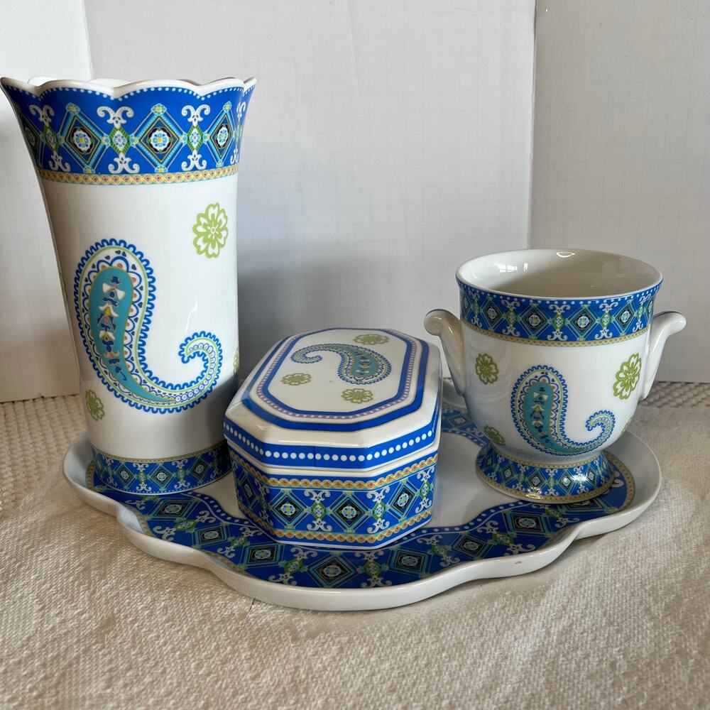 Vera Bradley My Home tray trinket box planter vase Capri Blue Paisley